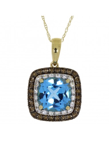 Blue Topaz White Sapphire Pendant 14KT Yellow Gold hantent personnes