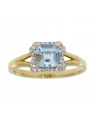 Genuine 1.15ct Aquamarine Diamond Ring 14KT Yellow Gold de votre