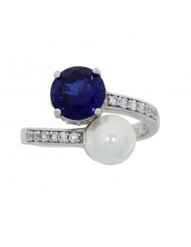 Created Sapphire Fresh Water Pearl Ring Sterling Silver l'évolution des habitudes 