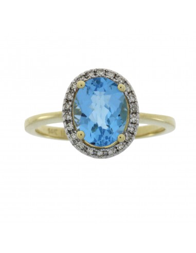 Genuine 1.97ct Blue Topaz Diamond Ring 14KT Yellow Gold pas cher 