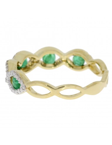 Emerald Diamond Wedding Band Ring 14KT Yellow Gold Pour