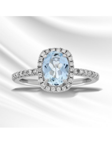 Genuine 1.28ct Aquamarine Diamond Ring 14KT White Gold la livraison gratuite