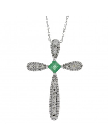 Emerald Diamond Cross Religious Pendant 14KT White Gold 50% de réduction en Octobre 2024