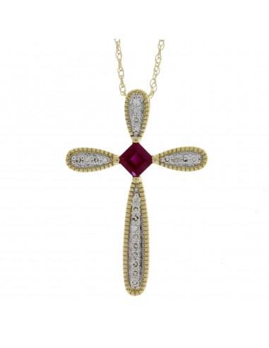 Ruby Diamond Cross Religious Pendant 14KT Yellow Gold plus qu'un jeu 