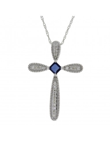 .18ct Sapphire Cross Religious Pendant 14KT White Gold plus qu'un jeu 