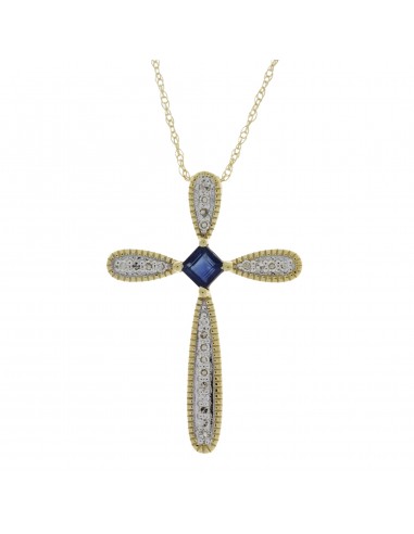 .18ct Sapphire Cross Religious Pendant 14KT Yellow Gold livraison gratuite