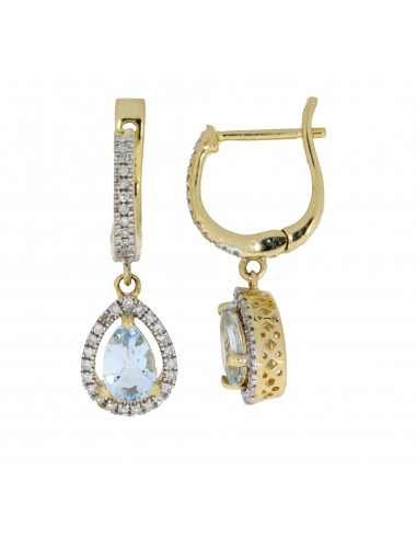 Aquamarine Diamond Dangle Earrings 14KT Yellow Gold de technologie