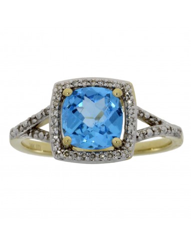 Genuine 1.55ct Blue Topaz Diamond Ring 14KT Yellow Gold des créatures d'habitude